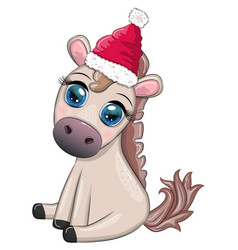 Cute Horse Pony In Santas Hat With Candy Kane