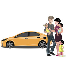 Family Standing Near New Car