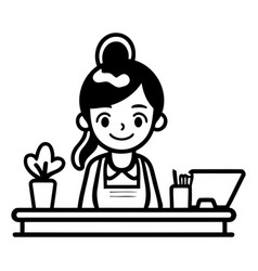 A Female Barista In Front Of A Laptop