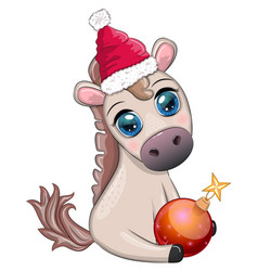 Cute Horse Pony In Santas Hat With Candy Kane