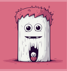 Funny Cartoon Ghost With Sharp Teeth On Pink