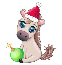 Cute Horse Pony In Santas Hat With Candy Kane