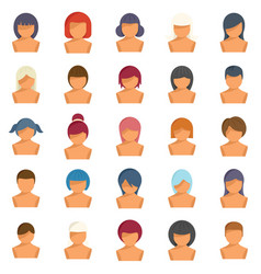 Wig Icons Set Flat Woman Hair