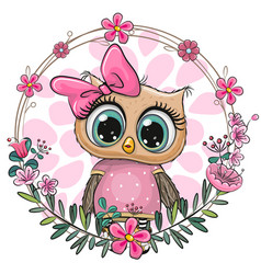 Cute Cartoon Owl With Pink Bow