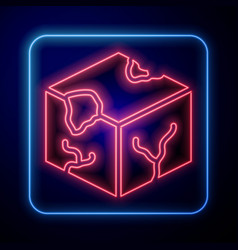 Glowing Neon Isometric Cube Icon Isolated