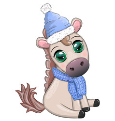 Cute Horse Pony In Santas Hat With Candy Kane