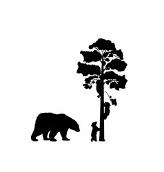 Two Bear Cubs Climbing Tree Black Silhouette