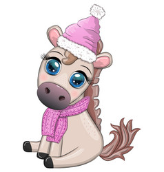 Cute Horse Pony In Santas Hat With Candy Kane