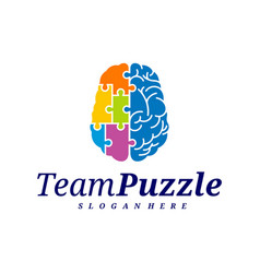 Brain Puzzle Logo Design Template Label