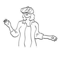 Line Art Woman Wearing Vr Glasses Hand