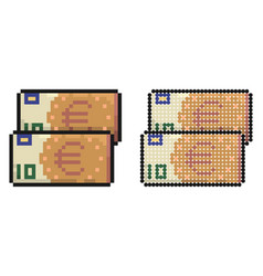 Pixel Icon Bundle Of Euro Bills Saving Money And