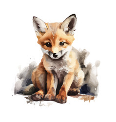 Baby Fox Hand Painted Watercolor Isolated