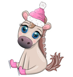 Cute Horse Pony In Santas Hat With Candy Kane