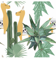 Seamless Pattern With Lama Alpaca Animal And Cacti