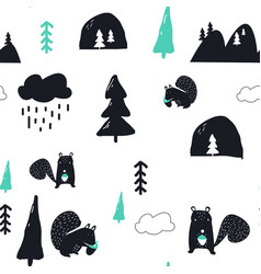 Cute autumn woodland animals and floral forest Vector Image