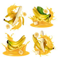 Realistic Banana Splash Set