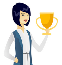 Young Asian Business Woman Holding A Trophy