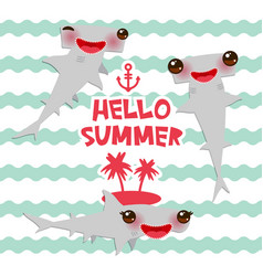 Hello Summer Cartoon Gray Smooth Hammerhead