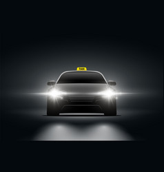 Taxi Car Front View In Dark Background