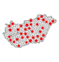 Wire Frame Polygonal Map Hungary With Red Covid19