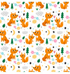 Seamless Mom And Baby Animals Lovely Happy Foxes