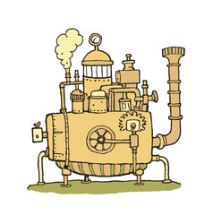 Fantasy Steampunk Machine With Pipes Hand Drawn