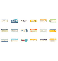 Airline Tickets Icons Set Flat Travel Trip