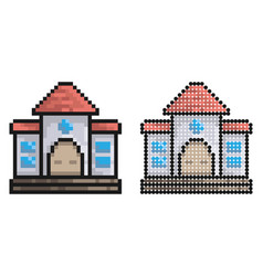 Pixel Icon Facade Of School House Exterior Of