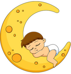 Cute Baby Boy Cartoon Character Sleeps On Moon