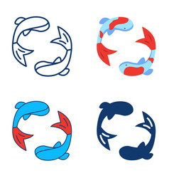 Koi Fish Icon Set In Flat And Line Style