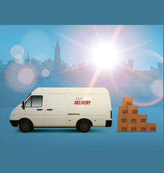 3d White Delivery Van With Cardboard Boxes Behind