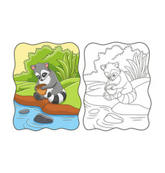 Cartoon The Raccoon Is Sitting By The River