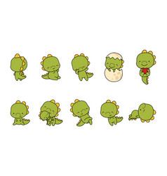 Set Of Cartoon Isolated Dino Cute Kawaii