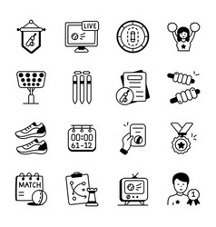 Collection Of Cricket Game Hand Drawn Icons