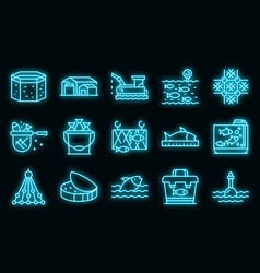 Fish Farm Icons Set Neon