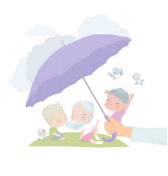 Cartoon Happy Kids Enjoying Under Big Umbrella