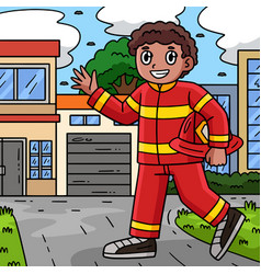 Firefighter Holding Hard Hat Colored Cartoon