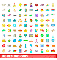 100 Realtor Icons Set Cartoon Style