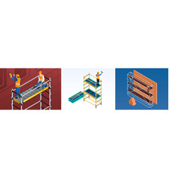 Scaffolding Banner Set Isometric Style