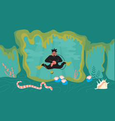 Scuba Diving Man In Underwater Cave