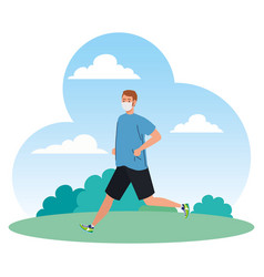 Man Running Wearing Medical Mask Outdoor