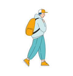 Man With Backpack Walking Looking Far At Something