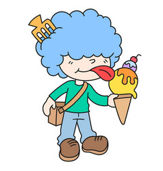 Boy Eating Ice Cream Standing Up Doodle Kawaii