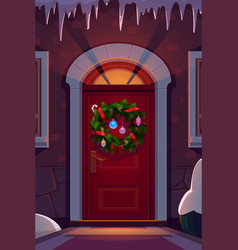 Christmas Holiday Wreath On Home Door