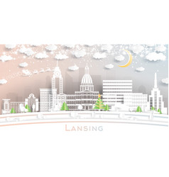 Lansing Michigan City Skyline In Paper Cut Style