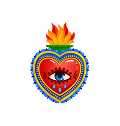 Mexican Sacred Heart Burning Flame And Crying Eye