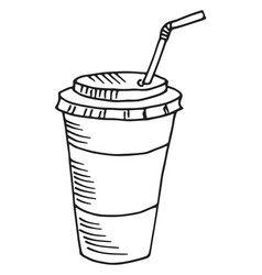 Plastic Cup With Straw Cold Or Hot Drink Sketch