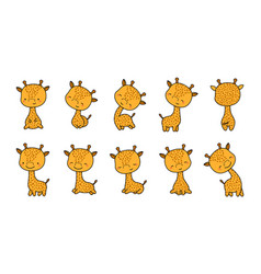 Set Of Cartoon Isolated Baby Giraffe Cute