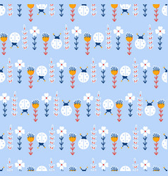 Sky Blue Vertical Flowers Seamless Pattern