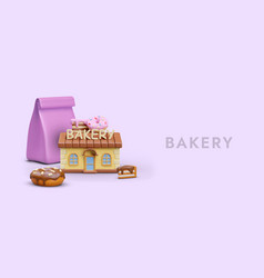 Purple Poster With Model Of Bakery In Cartoon